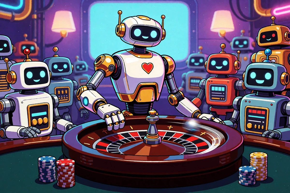Robot krupier przy ruletce jako ilustracja cyfrowych gier stołowych RNG