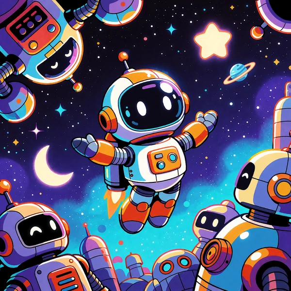 Robot-astronauta unoszący się wśr&oacute;d gwiazd - miniatura slotu Space Explorers