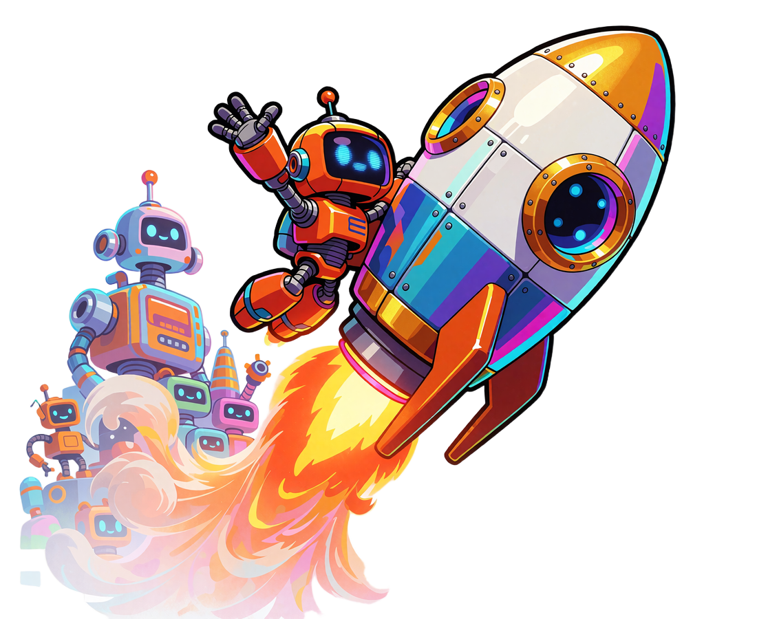 Rakieta z małym robotem startuje w g&oacute;rę jako symbol gry crash Casoola